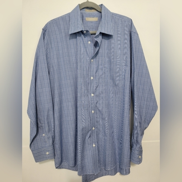 Nordstrom Traditional Fit Wrinkle Free Plaid Button-down Shirt Blue Size 17.5 - Picture 1 of 10